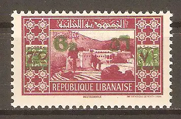 Briefmarke Libanon Mi.Nr. 263 ** Beit ed-Din 1943 / mit grünen Wertaufdruck #