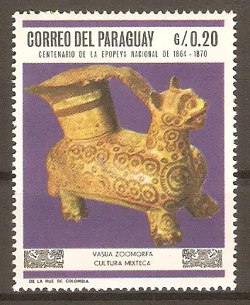 Briefmarke Paraguay Mi.Nr. 1790 ** Präkolumbische Kunst 1967 / Vase in Form eines Jaguars #