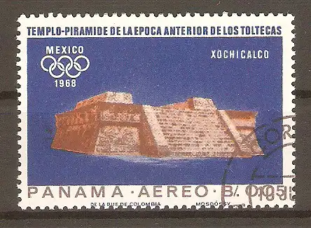 Briefmarke Panama Mi.Nr. 976 o Olympische Sommerspiele Mexiko 1968 / Altmexikanische Kultstätten - Stufenpyramide von Xochicalco mit Fries der Gefiederten Schlange #2024427