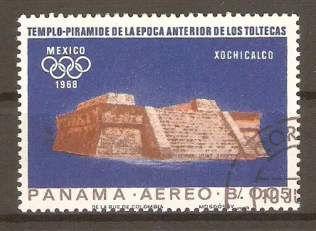 Briefmarke Panama Mi.Nr. 976 o Olympische Sommerspiele Mexiko 1968 / Altmexikanische Kultstätten - Stufenpyramide von Xochicalco mit Fries der Gefiederten Schlange #