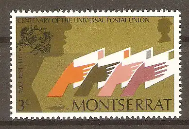 Briefmarke Montserrat Mi.Nr. 307 ** 100 Jahre Weltpostverein (UPU) 1974 / Hände mit Briefen #