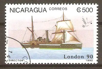 Briefmarke Nicaragua Mi.Nr. 2977 o Internationale Briefmarkenausstellung STAMPWORLD LONDON ’90 - Altes Dampfschiff „Director“ #