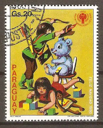 Briefmarke Paraguay Mi.Nr. 3310 o Weihnachten; Internationales Jahr des Kindes 1980 / Spielende Kinder #