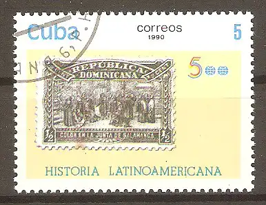 Briefmarke Cuba Mi.Nr. 3425 o Geschichte Lateinamerikas 1990 / Marke Dominikanische Republik #