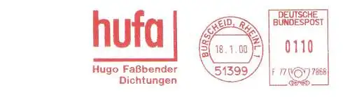 Freistempel F77 7868 Burscheid, Rheinl - hufa / Hugo Faßbender Dichtungen (#239)