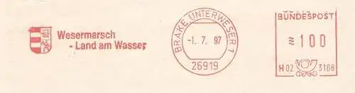 Freistempel H02 3108 Brake, Unterweser - Wesermarsch - Land am Wasser (Abb. Wappen) (#728)