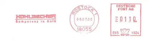 Freistempel E65 1924 Rostock - KOHLBECHER / Kompetenz in Holz (#783)