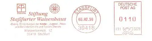 Freistempel K11 3229 Stassfurt - Stiftung Staßfurter Waisenhaus / Evang. Einrichtungen der Kinder-, Jugend-, Alten - und Behindertenhilfe und Soziale Dienste / Diakonie (Abb. Kronenkreuz) (#838)