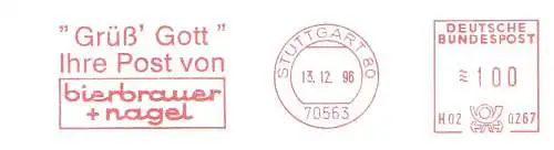 Freistempel H02 0267 Stuttgart - "Grüß' Gott" Ihre Post von bierbrauer + nagel (#938)