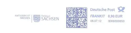Freistempel 3D06000850 Dresden - Amtsgericht Dresden / Freistaat Sachsen (Abb. Wappen) (#980)
