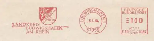 Freistempel E30 1087 Ludwigshafen - Landkreis Ludwigshafen am Rhein (Abb. Wappen) (#1067)