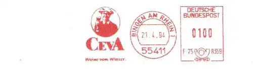 Freistempel F75 8359 Bingen am Rhein - CEVA Weine vom Winzer (Abb. Winzer mit Weinglas) (#1095)