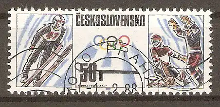 Briefmarke Tschechoslowakei Mi.Nr. 2941 A o Olympische Spiele Calgary und Seoul 1988 / Skispringen, Eishockey #2024467
