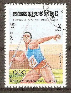 Briefmarke Kambodscha Mi.Nr. 573 o Olympische Sommerspiele Los Angeles 1984 / Speerwerfen #