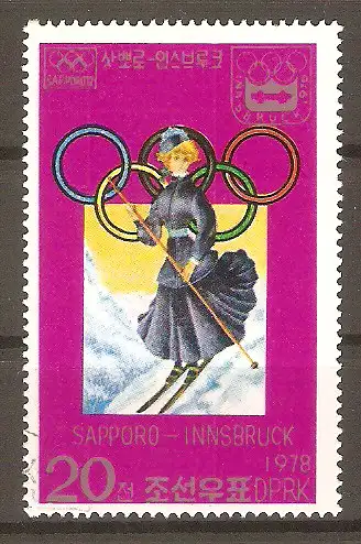 Briefmarke Korea-Nord Mi.Nr. 1687 o Olympische Winterspiele Sapporo (1972) und Innsbruck (1976) / Skiläuferin #2024474