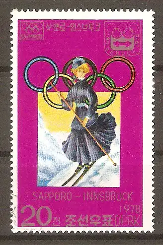 Briefmarke Korea-Nord Mi.Nr. 1687 o Olympische Winterspiele Sapporo (1972) und Innsbruck (1976) / Skiläuferin #