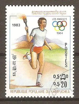 Briefmarke Kambodscha Mi.Nr. 454 o Olympische Sommerspiele Los Angeles 1984 / Fackelläufer #