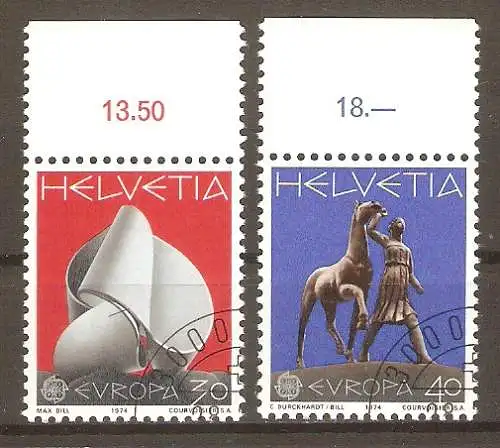 Briefmarke Schweiz Mi.Nr. 1029-1030 o Oberrand - Europa CEPT 1974 / Skulpturen / Kompletter Satz ! #2024481