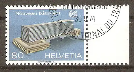 Briefmarke Schweiz Ausg. f. Int. Organisationen, BIT MiNr. 104 o Einweihung des neuen Amtssitzes der Internationalen Arbeitsorganisation (ILO) in Genf 1974 #