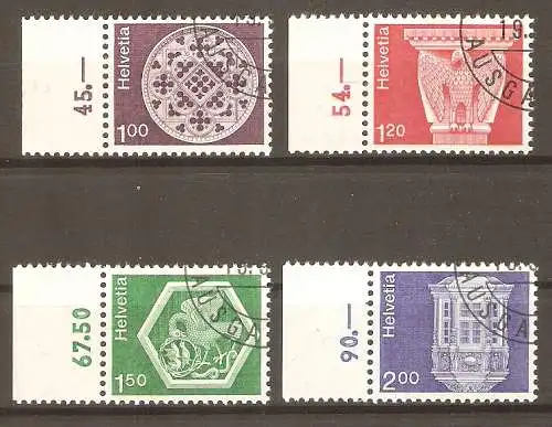 Briefmarke Schweiz MiNr. 1035-1038 v o Seitenrand links - Architektur und Kunsthandwerk 1974 / Kompletter Satz ! #2024485