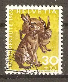 Briefmarke Schweiz MiNr. 848 o „Pro Juventute“: Einheimische Wildtiere 1966 / Feldhase (Lepus europaeus) #2024491