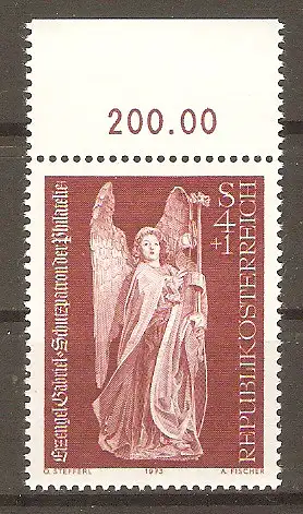 Briefmarke Österreich MiNr. 1434 ** Oberrand - Tag der Briefmarke 1973 / Erzengel Gabriel (Schutzpatron der Philatelie) in der Stadtpfarrkirche Wiener Neustadt #