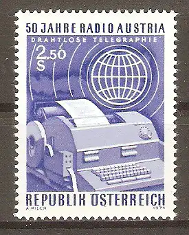 Briefmarke Österreich Mi.Nr. 1437 ** 50 Jahre Radio Austria 1974 / Fernschreiber & Weltkugel #2024498