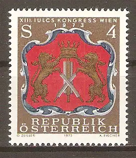 Briefmarke Österreich Mi.Nr. 1422 ** IULCS-Kongress in Wien 1973 / Wappen der Wiener Rotgerber - Emblem des Vereins Österreichischer Ledertechniker #2024504