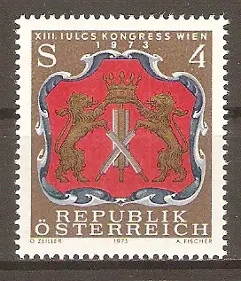 Briefmarke Österreich Mi.Nr. 1422 ** IULCS-Kongress in Wien 1973 / Wappen der Wiener Rotgerber - Emblem des Vereins Österreichischer Ledertechniker #