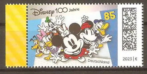 Briefmarke BRD Mi.Nr. 3754 ** Seitenrand links - 100 Jahre Walt Disney Studios 2023 / Pluto, Daisy Duck, Goofy, Micky Maus, Minnie Maus und Donald Duck #2024505