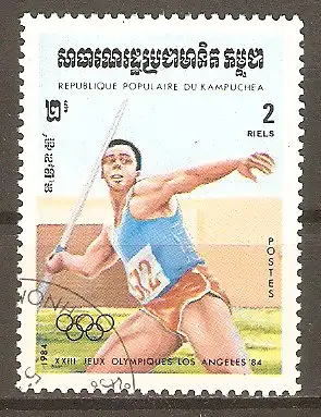 Briefmarke Kambodscha Mi.Nr. 573 o Olympische Sommerspiele Los Angeles 1984 / Speerwerfen #