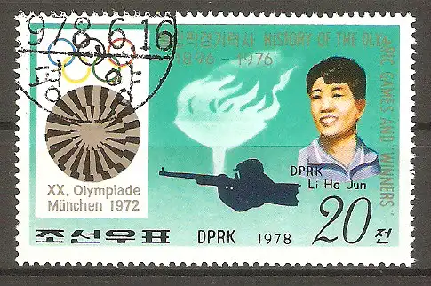 Briefmarke Korea-Nord Mi.Nr. 1774 o Geschichte der Olympischen Spiele 1978 / Goldmedaillengewinner München 1972, Li Ho Jun  #