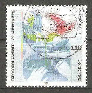 Briefmarke BRD Mi.Nr. 2042 o Weltausstellung EXPO 2000 in Hannover / Symbolische Darstellung des Zusammenwirkens von Mensch, Natur und Technik #