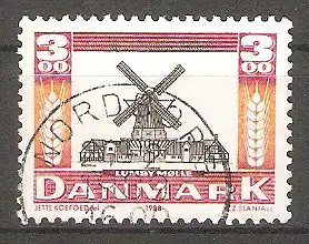 Briefmarke Dänemark Mi.Nr. 930 o Alte Mühlen 1988 / Windmühle in Lumby #