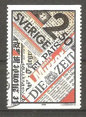 Briefmarke Schweden Mi.Nr. 1627 o 100 Jahre Verband der Zellstoff- und Papierfabrikanten 1990 / Schwedisches Papier für internationale Zeitungen #