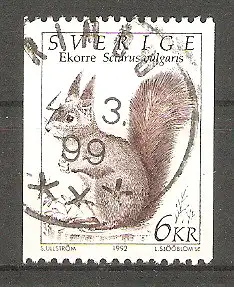 Briefmarke Schweden Mi.Nr. 1702 C o Wildtiere 1992 / Eichhörnchen (Sciurus vulgaris) #