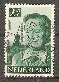 Briefmarke Niederlande Mi.Nr. 575 o Voor het Kind 1951 / Mädchen & Windmühle #