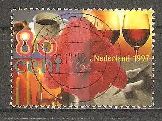 Briefmarke Niederlande Mi.Nr. 1617 o Grußmarken 1997 / Amaryllis, Kaffeetasse, Weingläser, Kerzen, schreibende Hand #