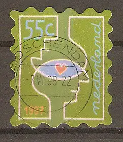 Briefmarke Niederlande Mi.Nr. 1639 o Dezembermarken 1997 / Sich überschneidende Köpfe & Herz #