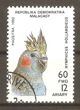 Briefmarke Madagaskar Mi.Nr. 1424 o Papageien 1993 / Nymphensittich (Nymphicus hollandicus) #