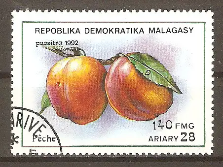 Briefmarke Madagaskar Mi.Nr. 1362 o Früchte 1992 / Pfirsich #