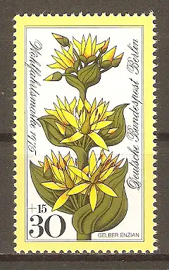 Briefmarke Berlin Mi.Nr. 510 ** Wohlfahrt 1975 / Alpenblumen - Gelber Enzian (Gentiana lutea) #