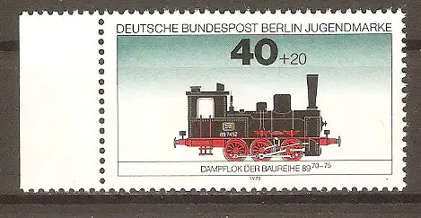 Briefmarke Berlin Mi.Nr. 489 ** Seitenrand links - Jugend 1975 / Lokomotiven - Dampflok Baureihe 89 #