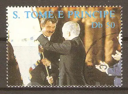 Briefmarke Sao Tome & Principe Mi.Nr. 1084 o Olympische Sommerspiele Seoul 1988 / Übergabe der olympischen Flagge #