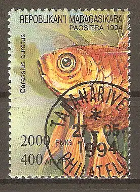 Briefmarke Madagaskar Mi.Nr. 1724 o Aquarienfische 1994 / Goldfisch (Carassius auratus) #