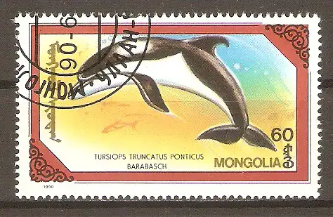 Briefmarke Mongolei Mi.Nr. 2145 o Wale und Delphine 1990 / Großer Tümmler (Tursiops truncatus) #