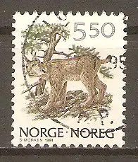 Briefmarke Norwegen Mi.Nr. 1059 o Natur 1991 / Luchs (Lynx lynx) #