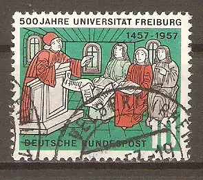 Briefmarke BRD Mi.Nr. 256 o 500 Jahre Universität Freiburg 1957 / "Dozent vor Studenten" Wiedergabe aus der Freiburger Sapienshandschrift (15. Jh.) #