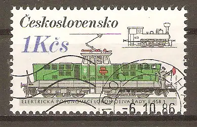 Briefmarke Tschechoslowakei Mi.Nr. 2882 o Schienenfahrzeuge 1986 / Rangierlokomotive E 458 (1986) & Rangierlokomotive (1882-1913) #