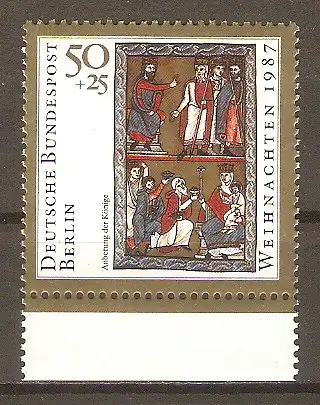 Briefmarke Berlin Mi.Nr. 797 ** Unterrand - Weihnachten 1987 / "Anbetung der Könige" Miniatur aus einem englischen Psalter (13. Jh.) #